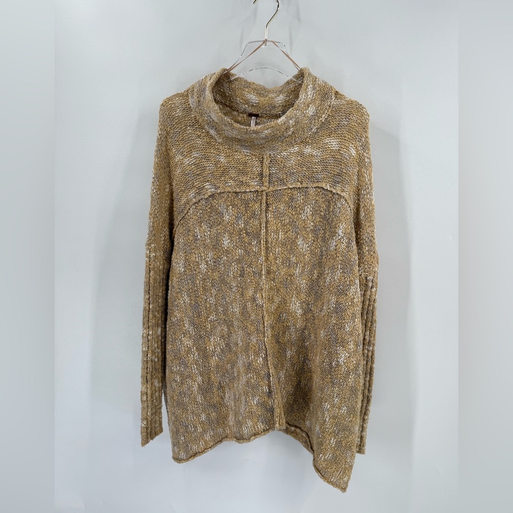 Free People Mock Neck Swing Sweater cotton Tunic Boucle Slouchy Oversized size s